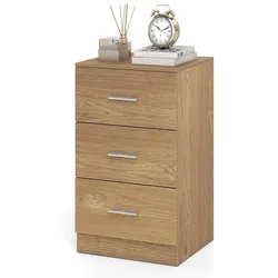 COSTWAY mesita noche con 3 cajones, para cama boxspring, 38x35x66 cm, natural