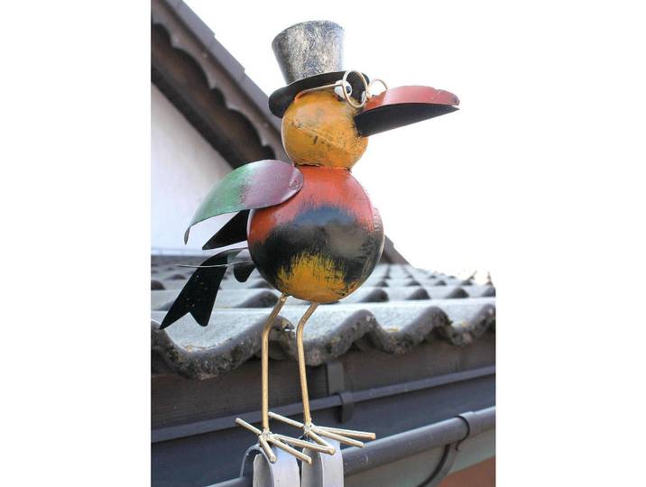 DanDiBo Rabe für die Dachrinne 30cm Bunt Vogel aus Metall Dachschmuck Gartendeko, Mehrfarbig, 11.5x30x24 cm, Dekoration, Gartendeko