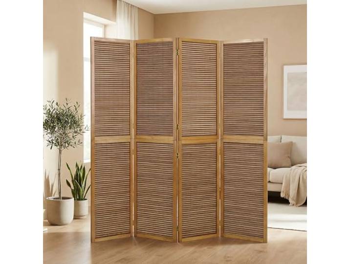 Homestyle4u Paravent 4-teilig Raumteiler Sichtschutz Bambus Holz Braun Trennwand faltbar und blickdicht - 176x175 cm Spanische Wand - Naturholz Design zur Dekoration und Raumtrennung im
