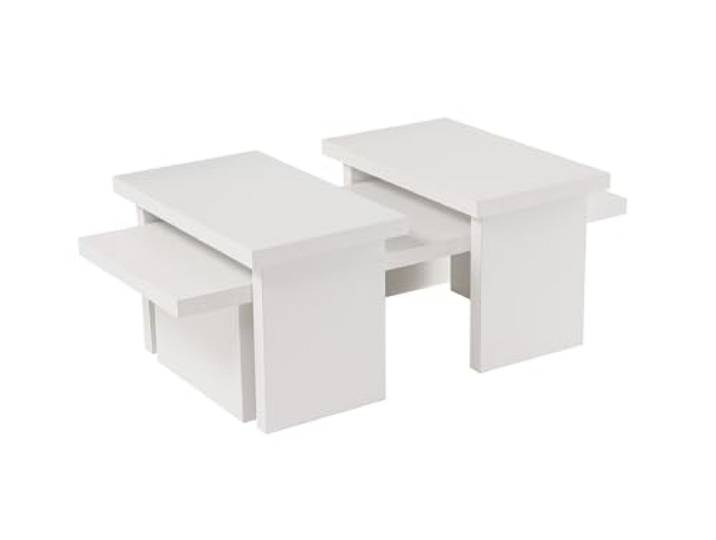 Modernes weißes Couchtisch-Set (2 Teile), 100% melaminbeschichtete Spanplatte, großer Tisch: 110x30x45 cm, Kleiner Tisch: 25x39x60 cm stilvolles & funktionales Design für Moderne Wohnräume