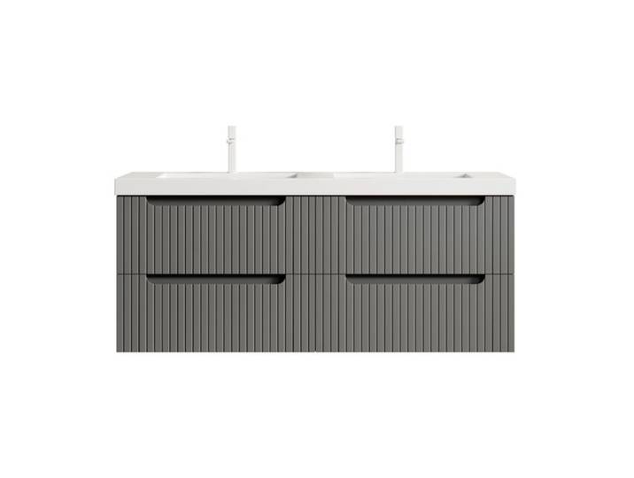 Meuble sous vasque suspendu 120 cm EVRYAE double vasque intégrée 4 tiroirs gris foncé