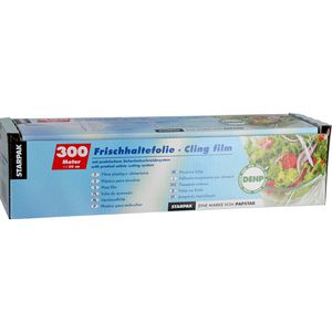 Papstar Frischhaltefolie 10518 PVC, 30cm x 300m, im Spenderkarton mit Schneidesystem
