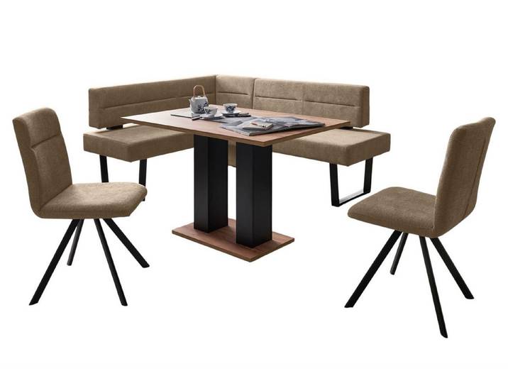 58 aufm Kessel Essgruppe Eckbankgruppe Modern Doralyn 2 für 7 Personen Microfaser Schwarz/Braun, (inkl. Versand, Lieferung bis Verwendungsstelle), Sitzgruppe mit Eckbank, Säulentisch und 2 Stühlen hochwertig+langlebig