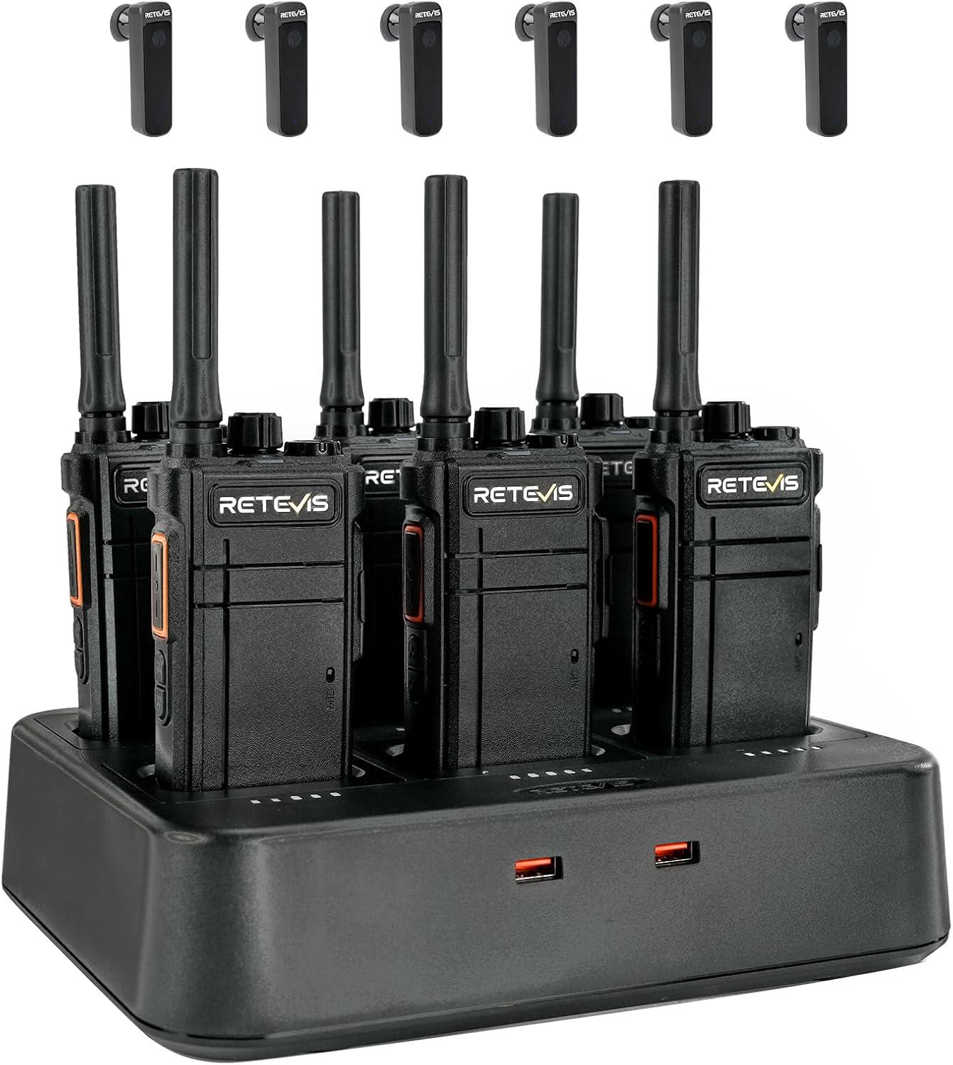 Retevis RB637 Funkgeräte, PMR446 Walkie Talkies, mit Kabellosem Bluetooth Headset, 2000 mAh, VOX, mit 6-Wege-Ladegerät, für Hotel, Restaurant