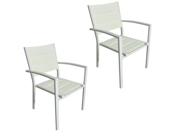 MOMMA HOME 2 Stühle, Terrasse, für den Außenbereich, Stühle für den Außenbereich, gepolsterte Stühle mit Armlehnen, Textiline und Aluminium, Weiß, Maße 87,5 x 56,5 x 57,5 cm