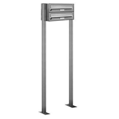 AL Briefkastensysteme 2 Fächer Premium Edelstahl Stand Briefkasten Anlage für Post A4 modern, robust, wetterfest, Artikelnummer: 132V2S1