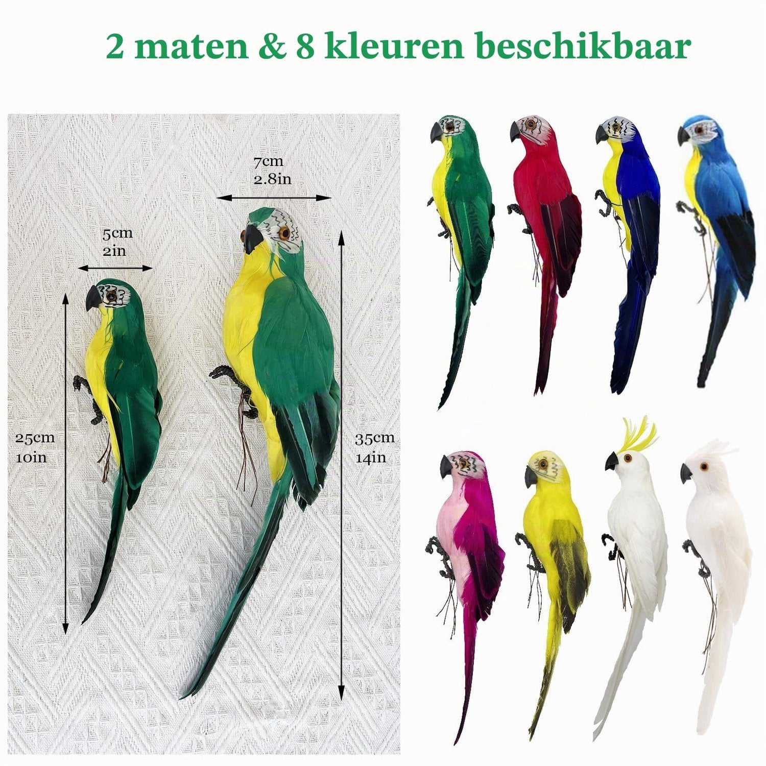 Homevero Kunstmatige Papegaai Groen - Decoratief Ornament voor Huis en Tuin - 25 cm