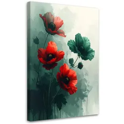 WANDBILD, Rot grüne botanische Blumen