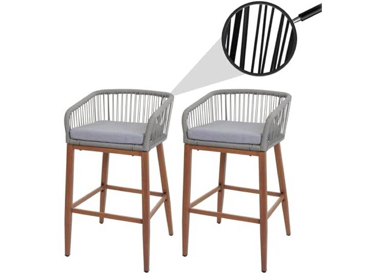 Mendler 2er-Set Barhocker HWC-O22 Holz-Optik - hellgrau, Kissen hellgrau