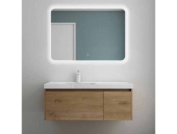 Meuble de Salle de Bain Marron Clair avec Lavabo et Miroir - MAI & MAI - Salerno - Tiroir - Design Contemporain