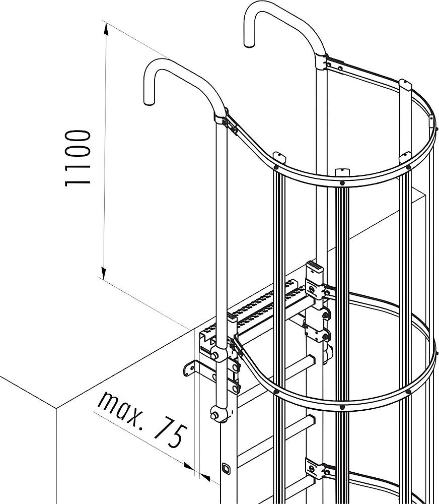 kaiserkraft Steigleiter mit Rückenschutz Typ ALM, Sprossen-BxT 440 x 30 mm, Alu, 16 Sprossen