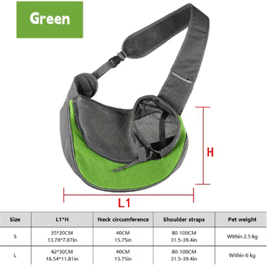 Inspire Picks Breathable Dog Sling Carrier Backpack For Puppies & Cats Travel Crossbody Pet Bag green s