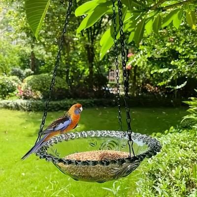 Uplifted Finds Hanging Bird Bath And Feeder Outdoor Bird Food Tray For Garden Decoration gray