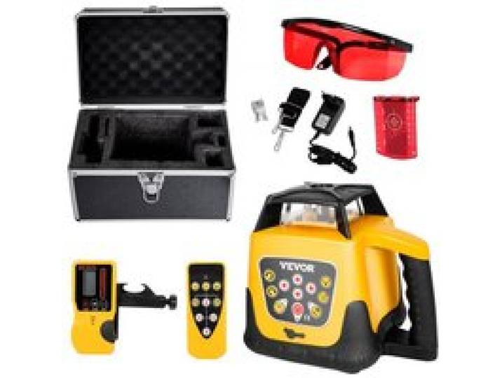 VEVOR Rotationslaser-Wasserwaagen-Set mit Stativ & Messlatte, roter Strahl, 300 m Reichweite, Neigung einstellbar, 360-Grad-Drehung, flexibler Scanwinkel, mit Fernbedienungsempfänger & Tragetasche