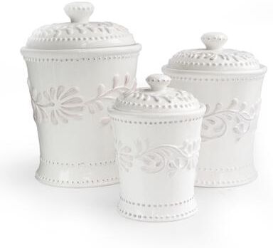 American Atelier Bianca Leaf White 3-piece Ceramic Canister Set