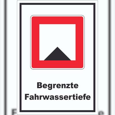 HB-Druck Begrenzte Fahrwassertiefe Tiefe unter Wassserspiegel begrenzt Symbol und Text A4 (210x297mm)