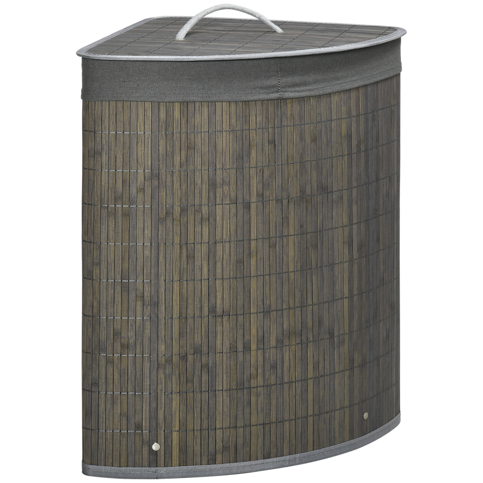 HOMCOM Wasmand van Bamboe met Deksel en Handvat, 55L, Grijs