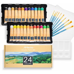 Artecho Malset Acrylic Paint Set, Acrylfarben, 2 Malkartons, 10 Pinsel & Mischpalette, 37-teilig, 2 Stück