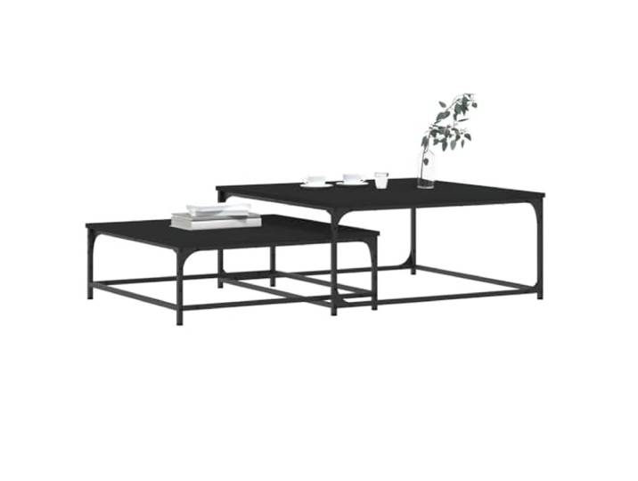 KTHLBRH Stapelbare Tische 2 Stück schwarz Holz mehrschichtig 2er Set 80x80x35 cm und 70x70x25 cm platzsparendes Design stabile Tischplatte für Wohnzimmer Schlafzimmer Büro