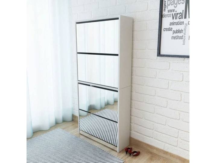 SALE 2026  Meuble à chaussures Blanc - Meuble à chaussures 4 étagères et miroir 63x17x134cm Blanc PRO186195531