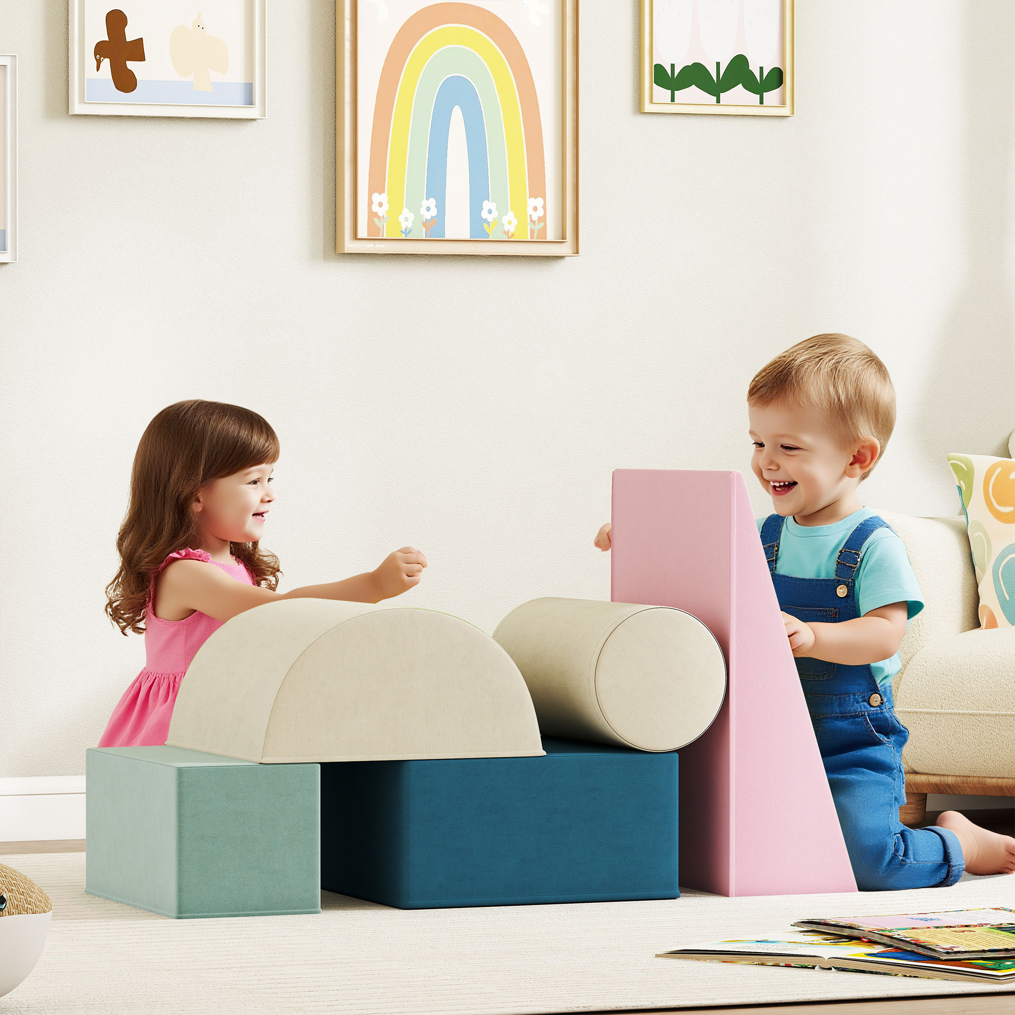Aiyaplay Set 5 blocchi psicomotricità in schiuma per bambini con fodera rimovibile   Aosom Italy