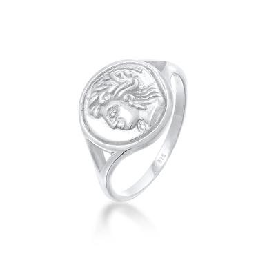 Siegelring ELLI "Ring Siegelring Coin Antik Münze 925 Silber" Gr. 56, silber, Fingerringe, Damen, 56, ohne Stein, Silber 925 (Sterlingsilber), Siegelring