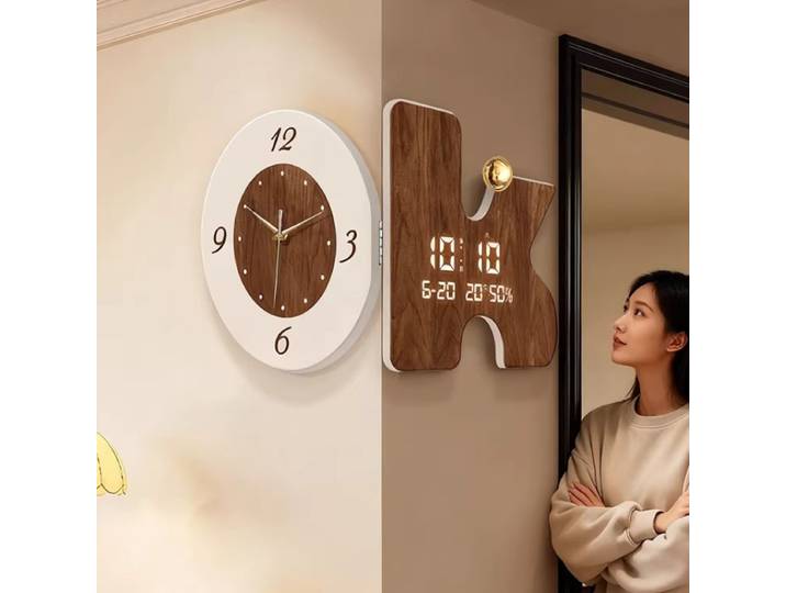 Horloge murale d'angle rétro double face, décoration de salon, horloge à calendrier perpétuel, horloge numérique silencieuse pour restaurant, décoration intérieure