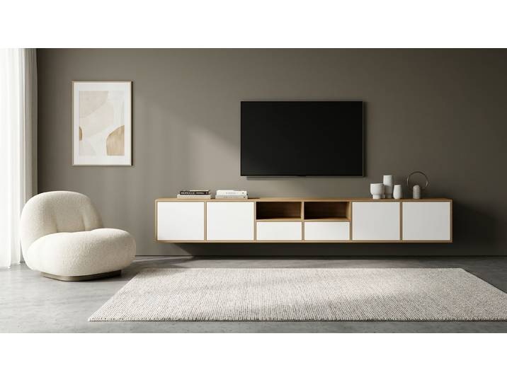 Langes Hängesideboard nach Maß Eiche Natur geölt