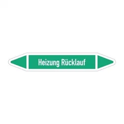Aufkleber I RKZ-Etikett Heizung Rücklauf,DIN 2403,grün/weiß,für Ø 25-40mm,154x26mm,5/Bogen