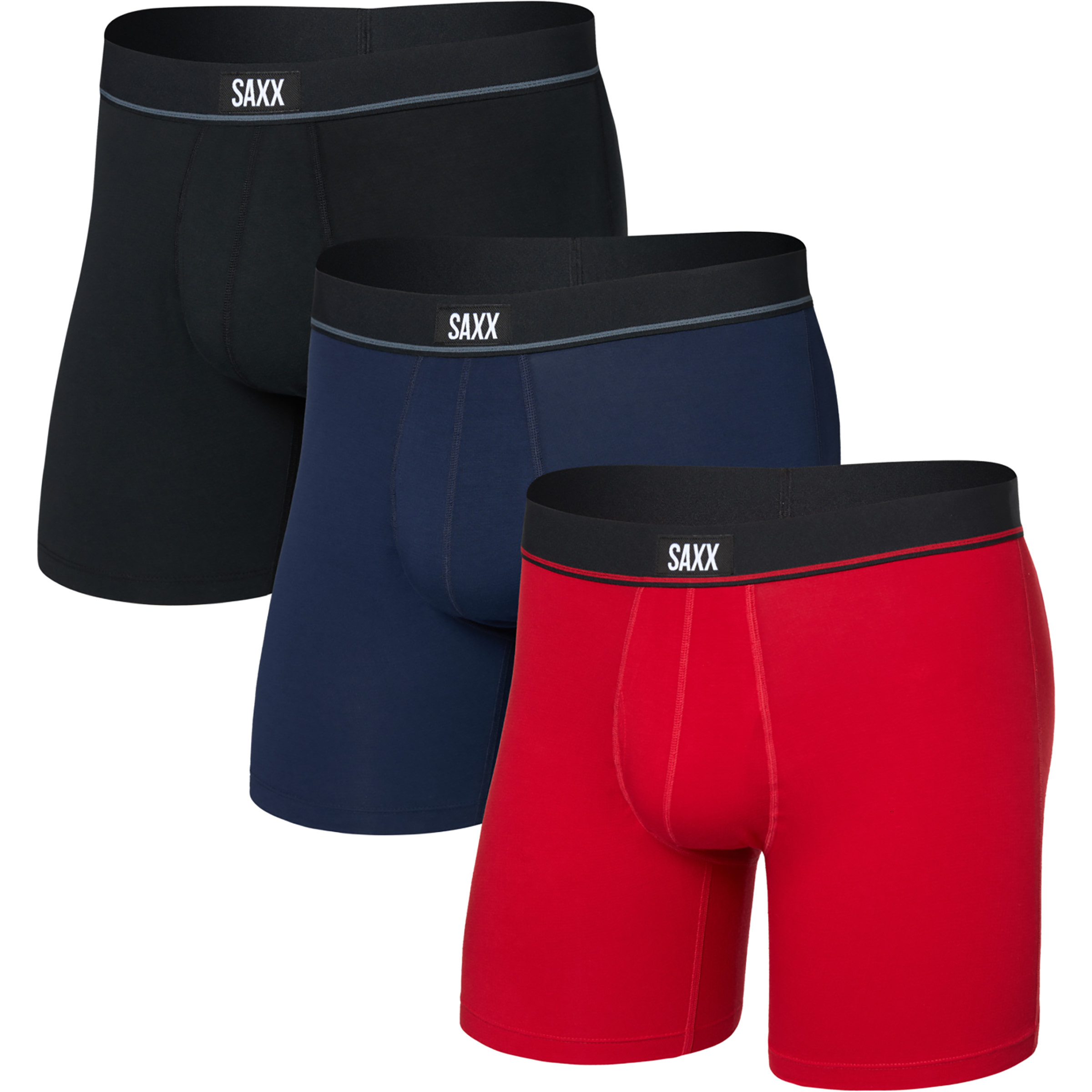 Saxx Underwear Essential Cotton Brief Fly 3er Pack Boxer Herren Kurze Unterhose red-maritime-black Größe M Hautfreundlich