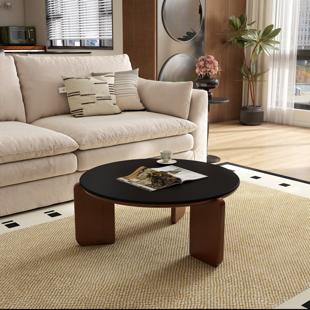 17 Stories Three Leg Coffee Table Black Stone 35cm H X 80cm W X 80cm D