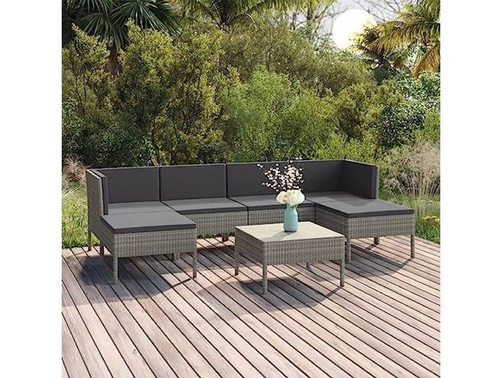 Résine tressée résistante aux intempéries Ensemble de relaxation avec Salon de jardin 7 pieces avec coussins resine tressee gris ensemble exterieur modulable table canapes repose-pieds