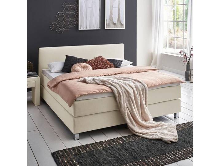 HOMELIV. Boxspringbett Ferryland Webstoff 100x200cm Box ohne Federung Härtegrad: H2 Sand klassischer Stil