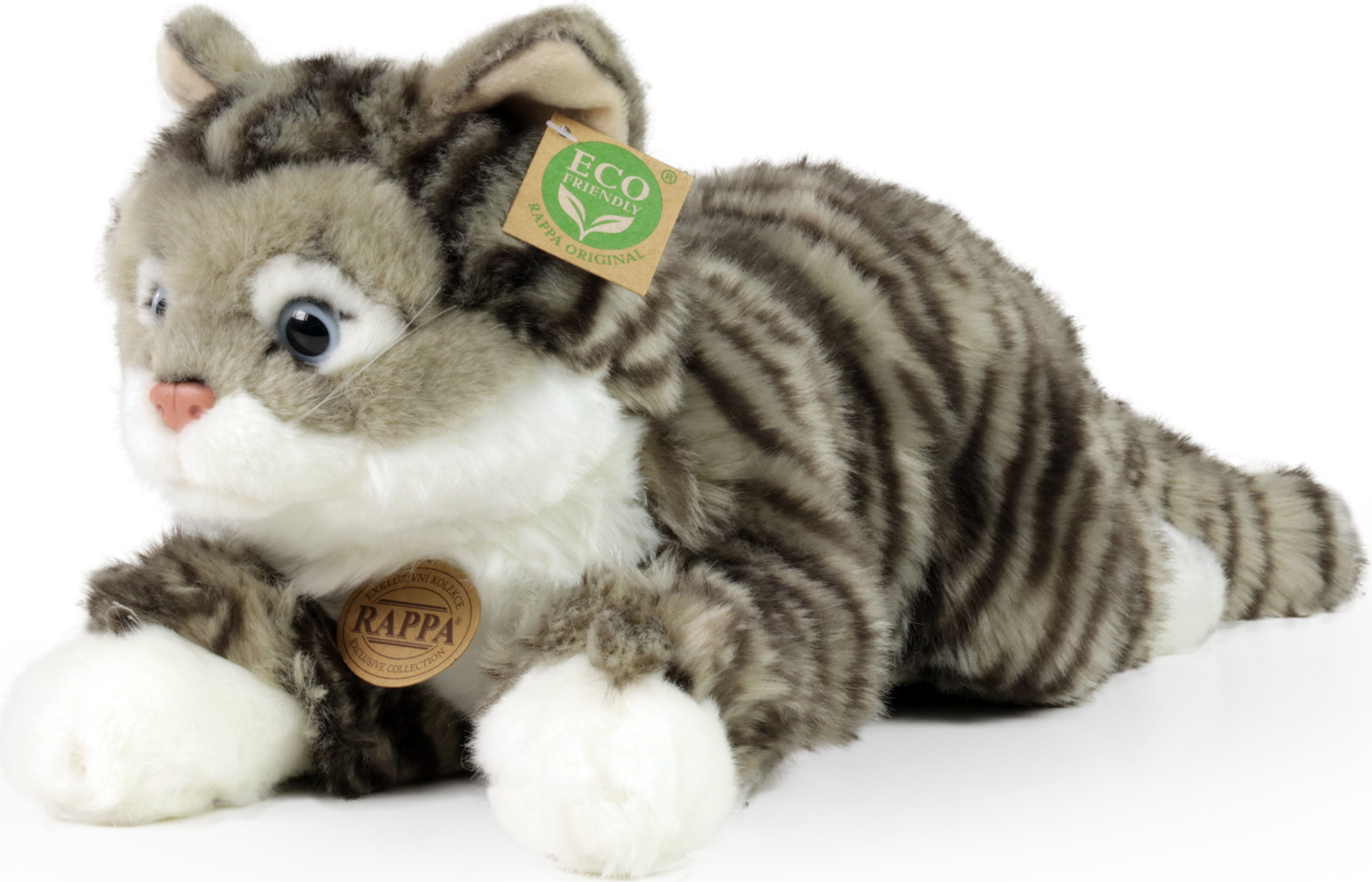 RAPPA Pluche kat grijs met tabby patroon 40 cm milieuvriendelijk