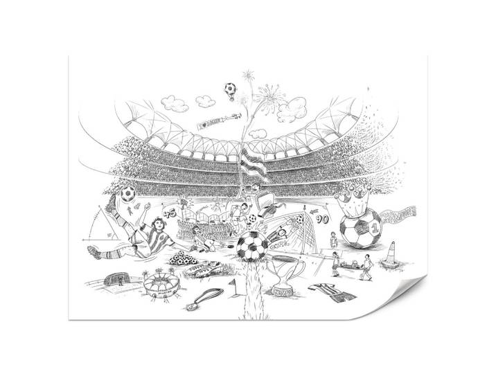 FOTOTAPETE für Kinderzimmer Fußballstadion Skizze Spieler Ball Pokal Sport 200x140