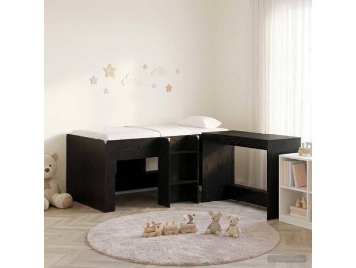 RJPLMFV Hochbett für Kinder, integrierter Schreibtisch, 100 x 45 x 75 cm, Eiche, Schwarz