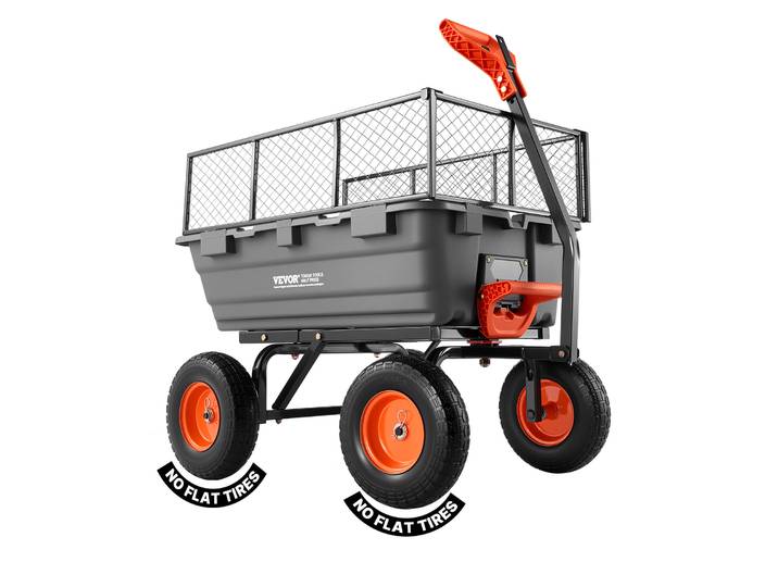 Vevor Chariot De Jardin Basculant Max. 544 Kg Chariot A Benne Basculante Pp Pour Transport De Bois Plantes Terre\, Ridelles Amovibles\, Poignee 2-en-1 Tractable\, 4 Roues Increvables\, Basculement A 90°