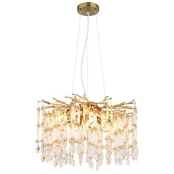 Pendelleuchte Luster Kronleuchter Hängelampe goldfarben Glaskristalle H 120 cm