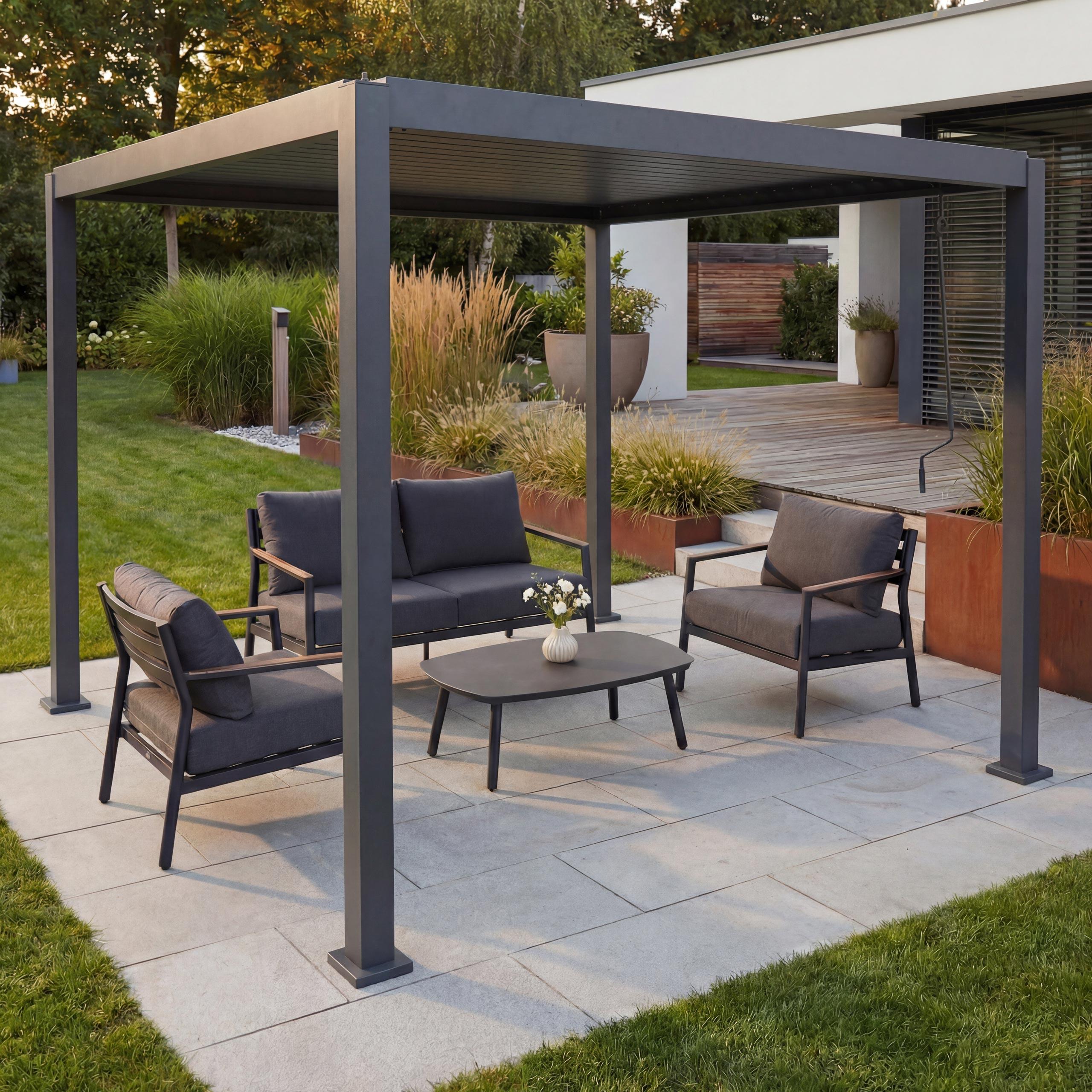 Pergola MCW-P65, Terrassenüberdachung Gartenpavillon Lamellen-Pavillon, 10cm-Aluminium-Gestell 3x3m anthrazit