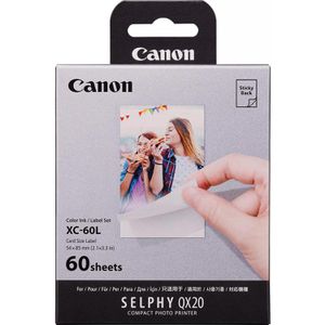 Canon Fotopapier XC-60L, für Selphy Square QX20, 5,4 x 8,5 cm, glänzend, 60 Blatt inkl. Tinte