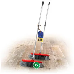 Novaliv 2X Zimmerbesen 30 cm FEINE KUNSTBORSTEN Kehrbesen Rot Saalbesen mit Stiel Teleskopstiel 130 cm - Saalbesen mit Gewinde für 22mm Besenstiele geeignet - Spinnwebenbesen Zimmerbesen Magic Broom