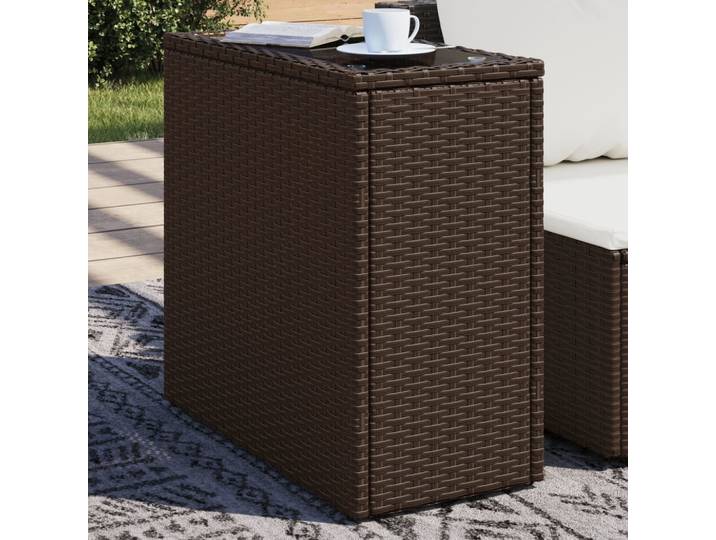 vidaXL Garten-Beistelltisch mit Glasplatte Braun 58x27,5x55 cm Rattan
