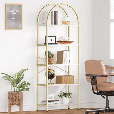 Garvee Modern 5-Tier Arched Bookcase, Tall Display Storage Shelf