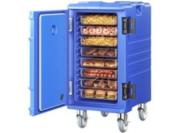 VEVOR Isolierter Speisenbehälterträger Warmhaltebox für Gastronomie 120 L, Speisenbehälter mit Doppelschnallen & Griffen, Speisenbehälterträger Lebensmitteltransportbox für Restaurant Kantine blau