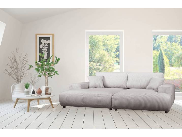 home24 XXL-bank Trouville grijs/lichtgrijs corduroy Lola 237 x 79 x 144cm modern