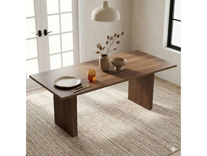 Table A Manger Extensible Noyer 6/8 Places Table Rectangulaire FloraGrace Pour Salle A Manger Montage Simple 140/200x90x75cm