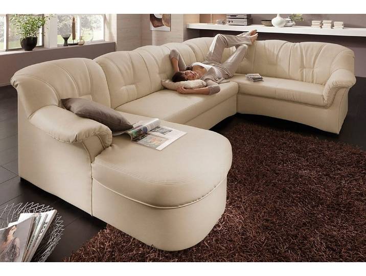 Wohnlandschaft, Luxus-Microfaser, Beige, 297×180 cm, U-Form, Klassisch, Domo-Collection