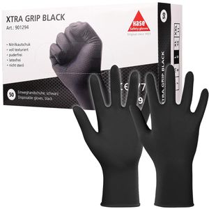 Hase Einmalhandschuhe XTRA Grip, schwarz, 50 Stück, Nitril, chemikalienbeständig, lebensmittelecht, Größe L