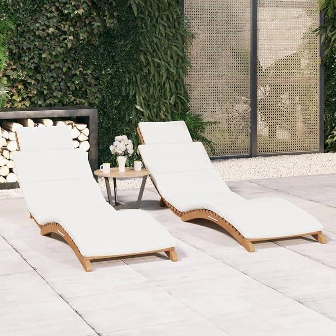 Sonnenliegen 2er Set aus massivem Teakholz mit Auflagen, verstellbare Rückenlehne klappbar, Gartenliege Liegestuhl für Terrasse Balkon Outdoor Erholung