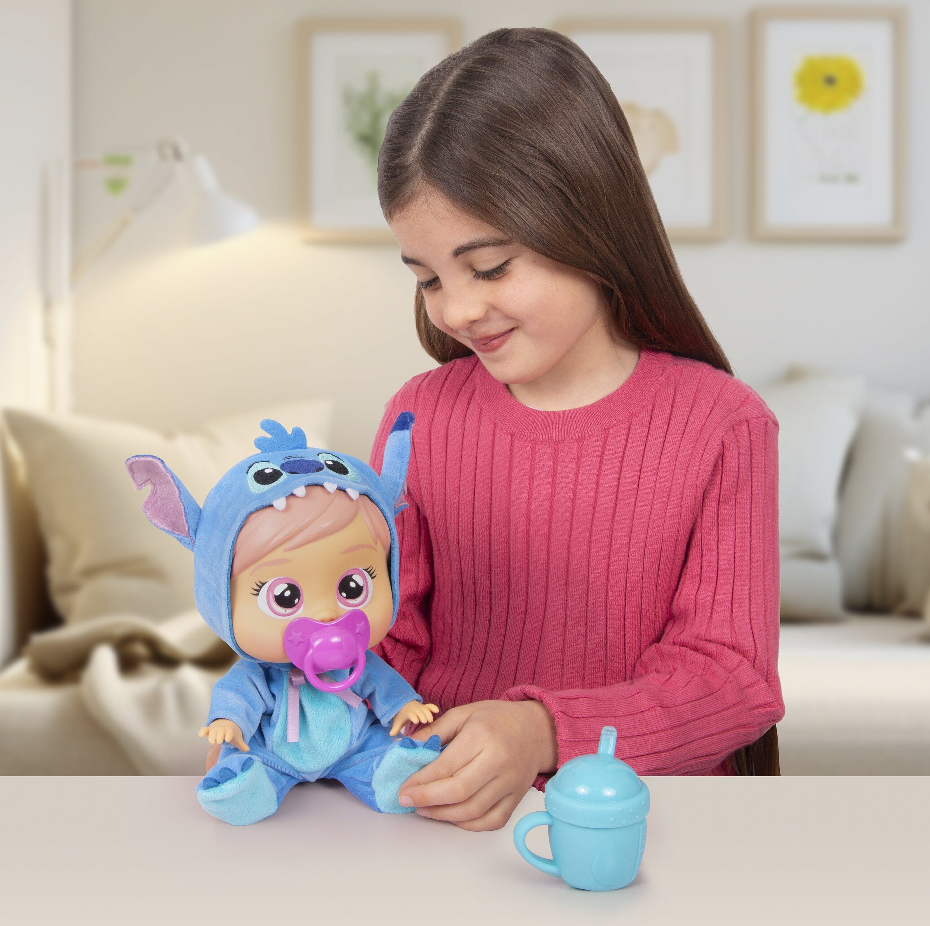 Basic Fun Cry Babies Loving Care Disney Stitch Doll - Cries Real Tears - Soft Blue Hooded Outfit - Includes Baby Bottle and Pacifier